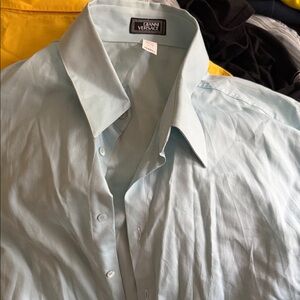 Versace Men's Dress Shirt Black Label in Soft Blue.French Cuffs sz 58 (XXL)